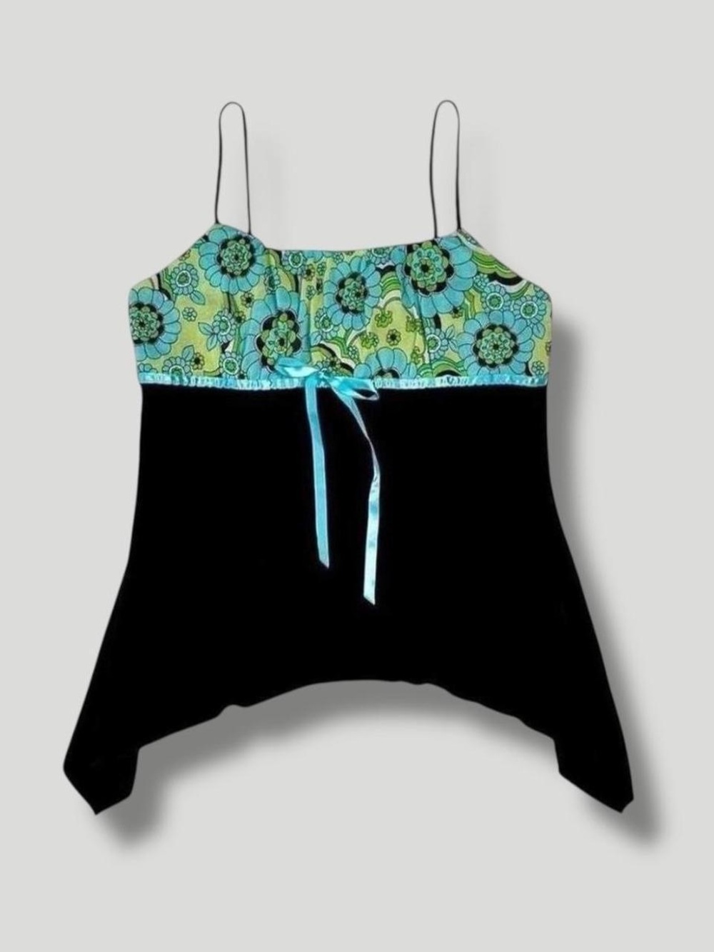 Ann Charles Vintage 90s Y2K Asymmetrical Mesh Empire Waist Cami Tank Top L Fairy